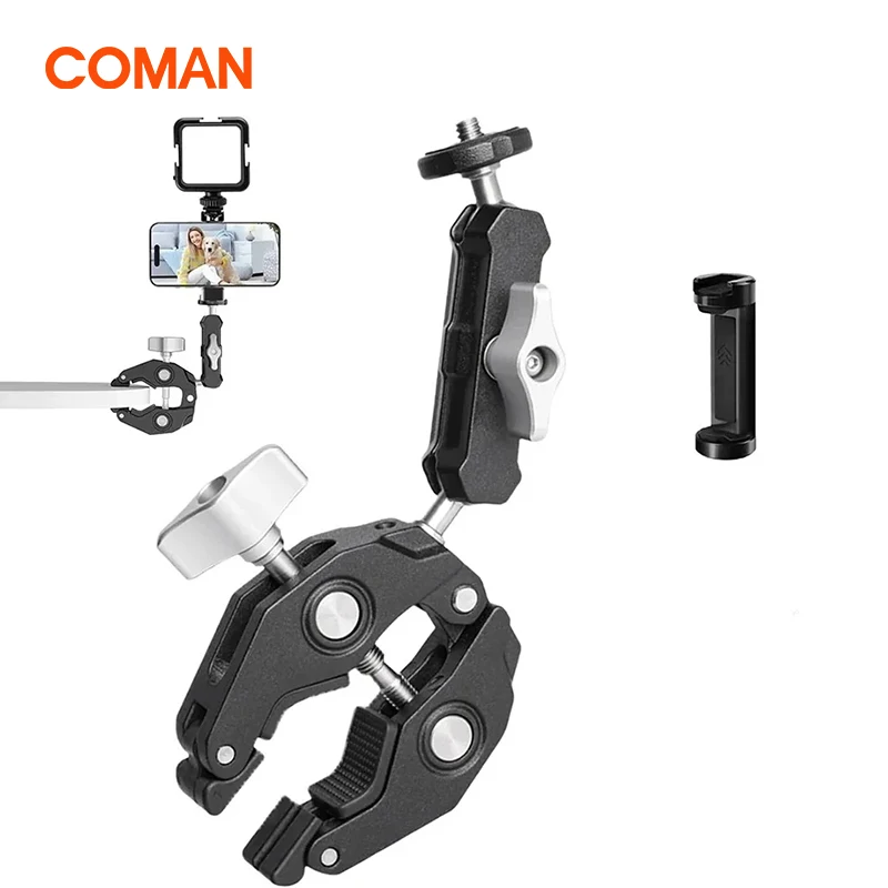 

COMAN DC2 Metal Super Clamp With 360° Ball Head Magic Arm Clamp with 1/4" Hole For DSLR Camera Gopro Monitor LED Light Mic