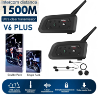 V6 PLUS Motorcycle Intercom Bluetooth Wireless Helmet Headset Riders 1500m Helmet Headset Waterproof 850mAh Interphone Headset