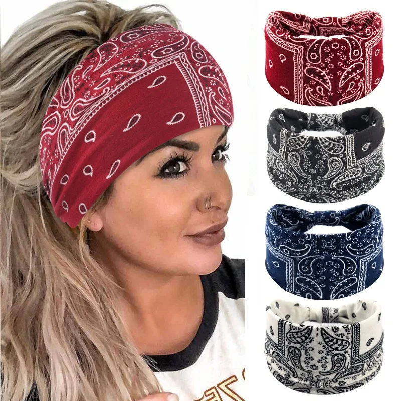 

Bohemian cashew headband leopard print yoga sports headband sweat-absorbing stretch cotton knotted headscarf