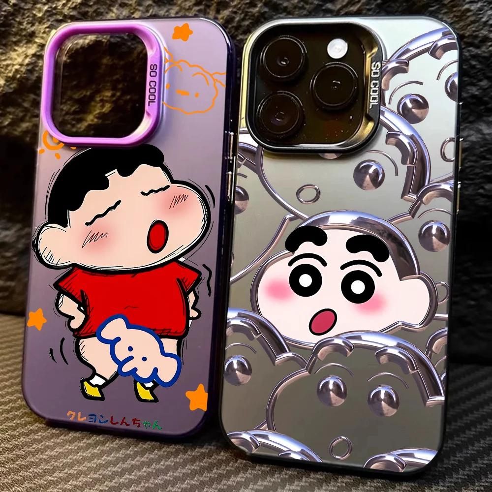 Funda de teléfono MINISO C-Crayon S-ShinChan IMD Color carcasa plateada para IPhone 16 15 14 13 12 11 Pro Max Plus