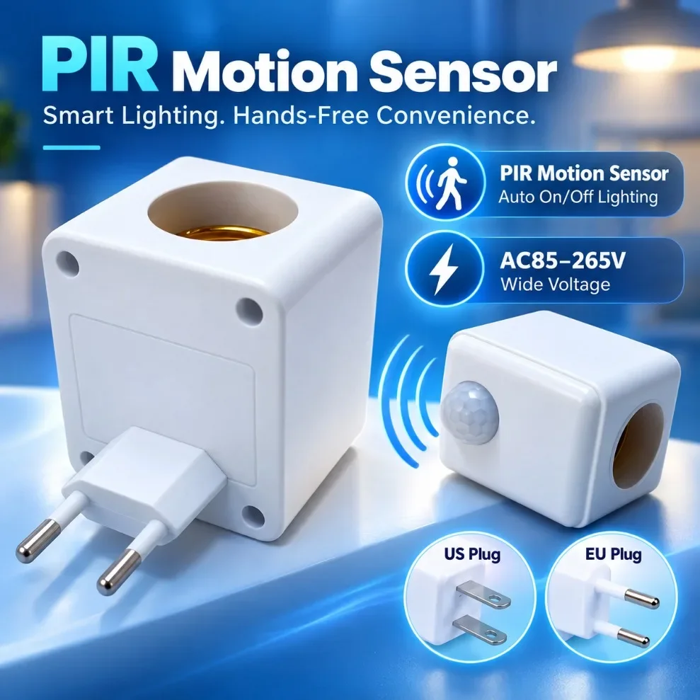 PIR Motion Sensor E27 Bulb Holder AC85-265V Adjustable Socket Adapter EU US Plug Human Body Induction Lamp Base Adapter with