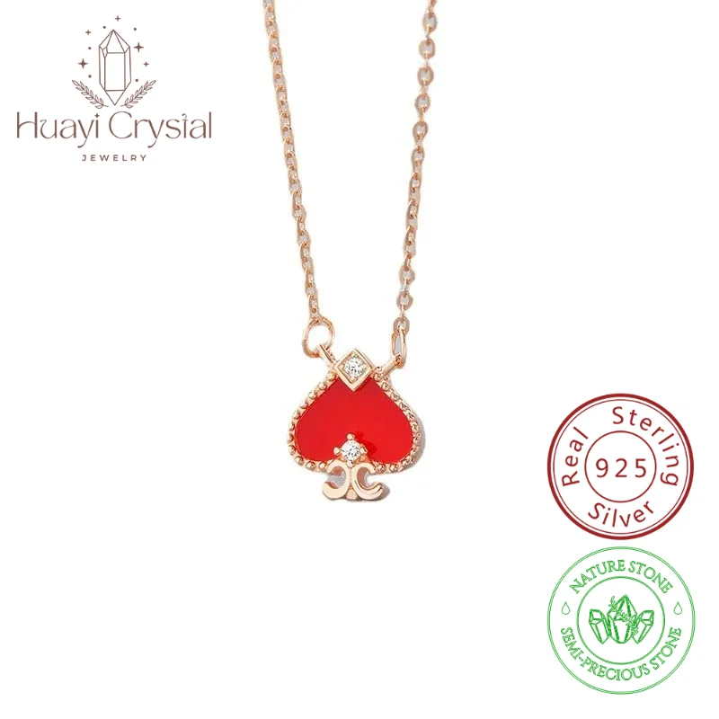 

Poker red heart necklace female s925 sterling silver red agate charm choker bracelet ring