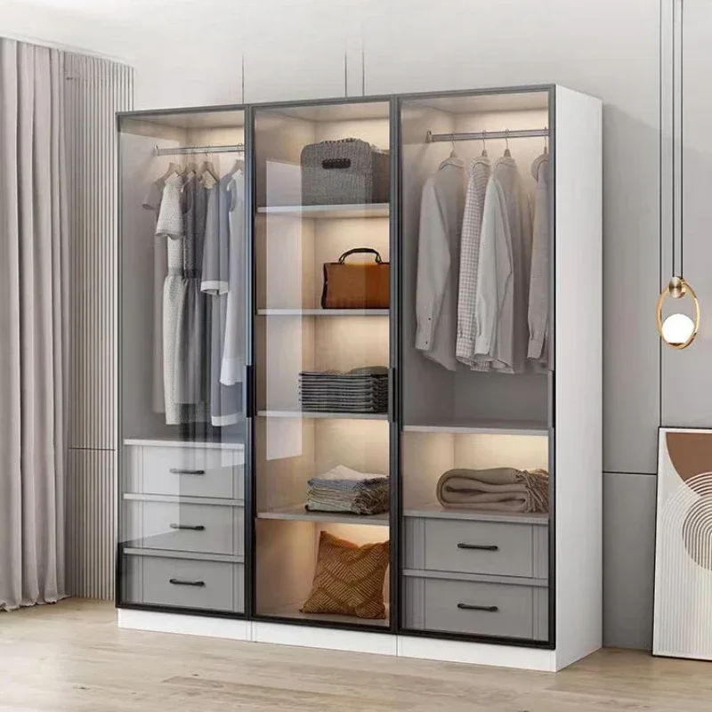 Glass Doors Wardrobes Storage Nordic Multilayer Drawer Open Closets Wardrobes Cabinet Shelves Guarda Roupas Bedroom Furniture