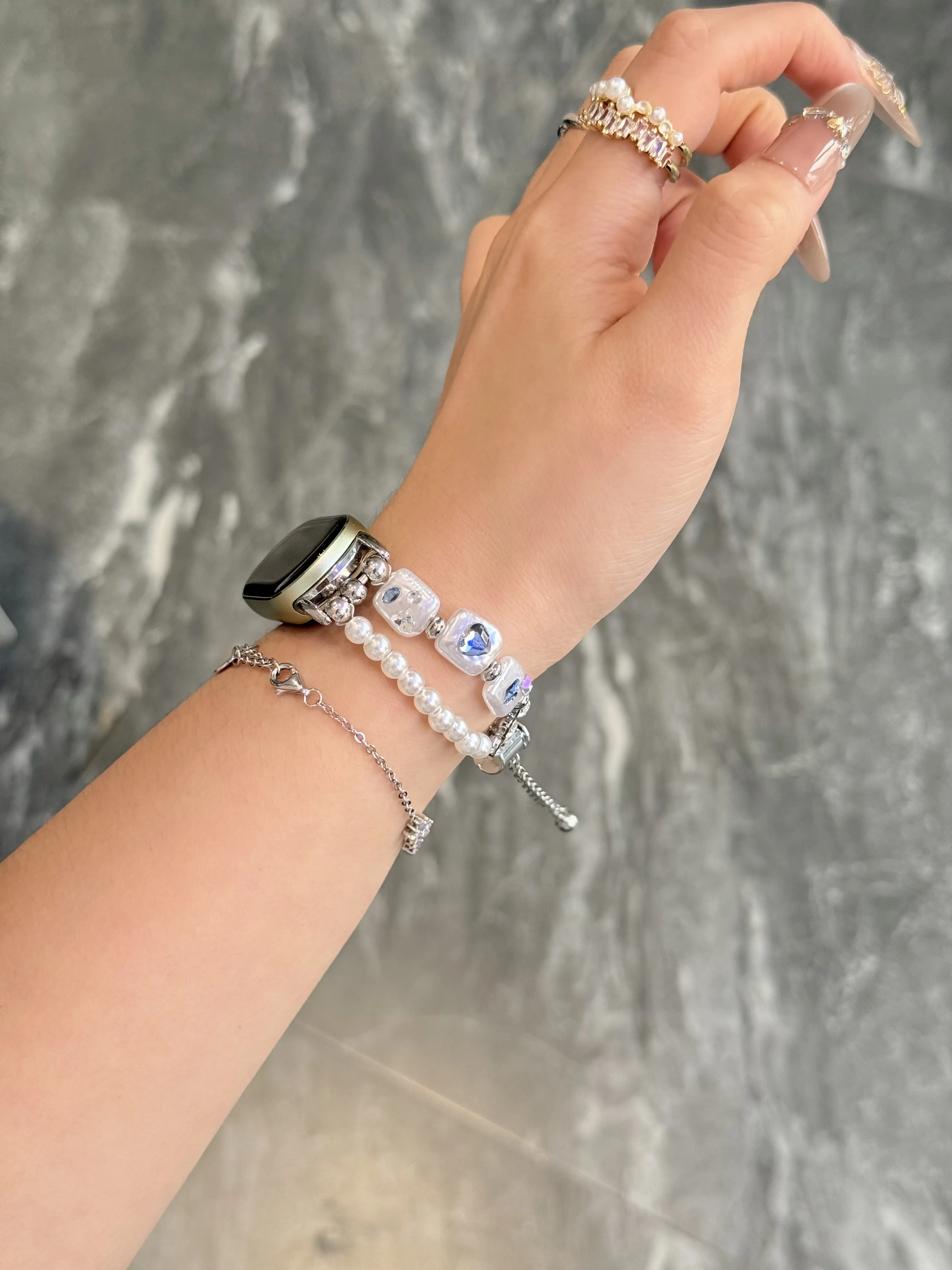 

Pearl Heart Diamond Gemstone Strap Suitable Xiaomi Band 8Pro/9Pro，For Mi band 3/4/5/6/7，8/8NFC/9/9NFC/10/10NFC，For Redmi Watch5/