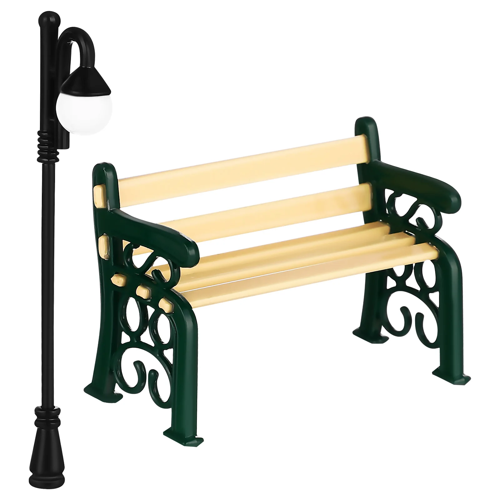

Bench Miniature Decor Model Street Light Alloy Supplies Realistic Display Dollhouse Accessories Scene Layout Garden