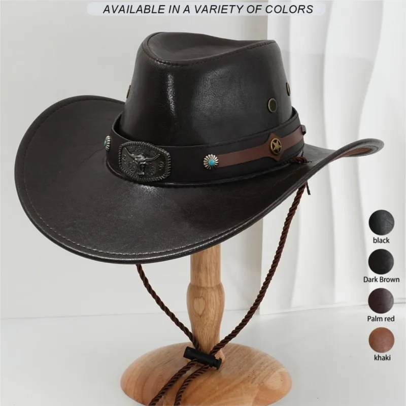 

Leather top hat with carved rivets knight style personality