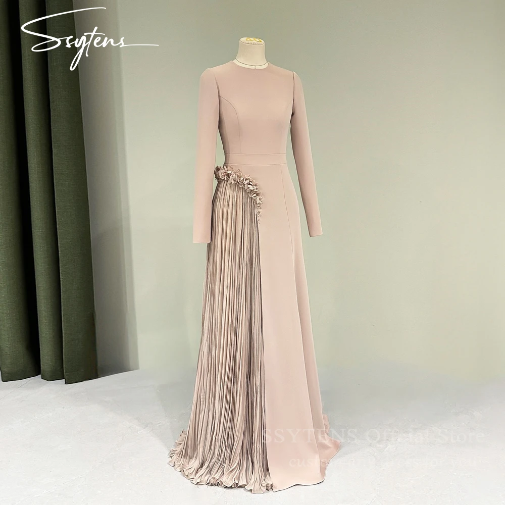 

SSYTENS Elegant Muslim Prom Gowns Women Modest Pleated Wedding Party Evening Dress Floor Length customized Formal Occasion Gowns
