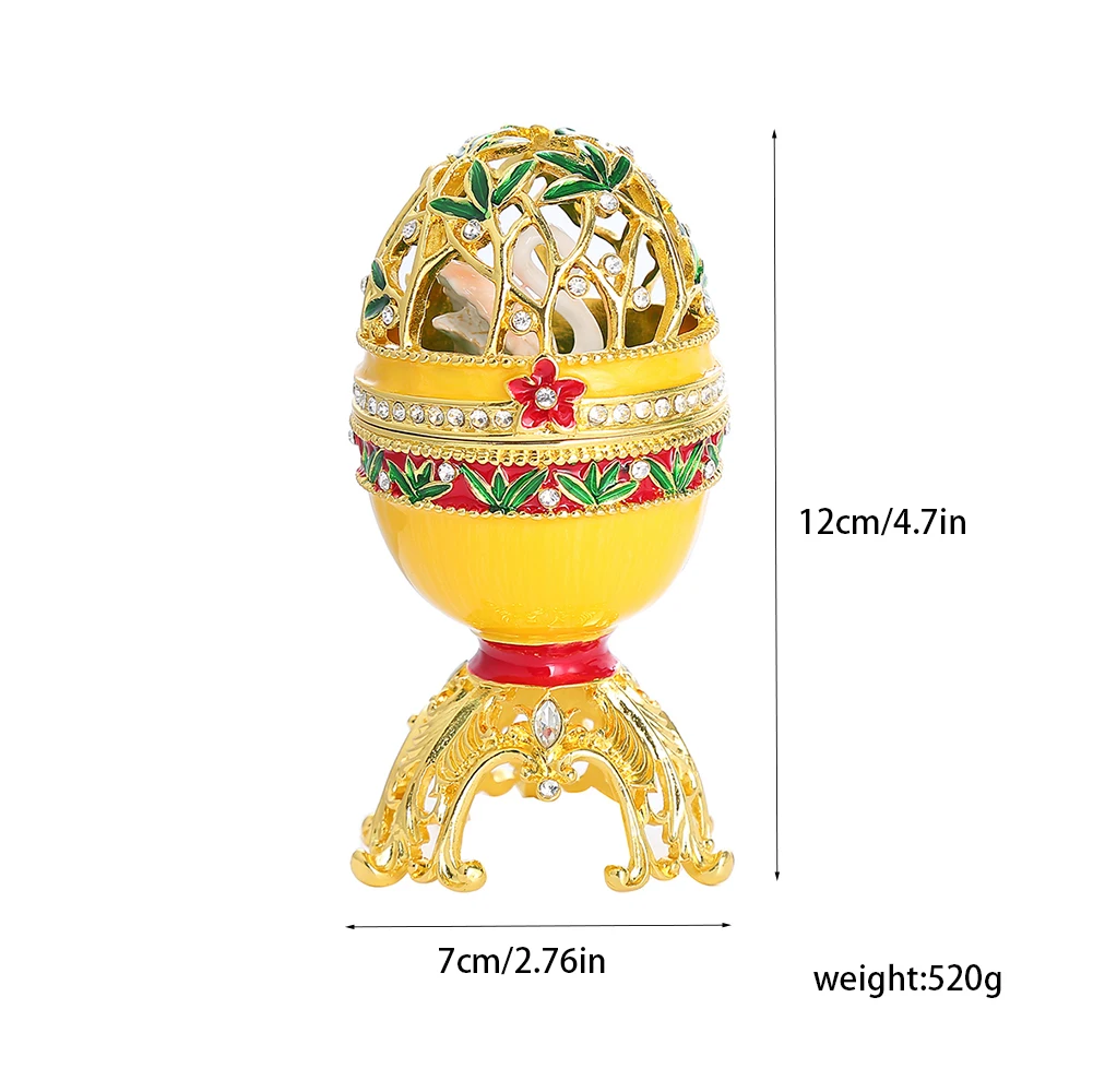 Faberge Style Swan Egg Jewelry Trinket Box Enamel Crystal Ornament Gift for Home Decor