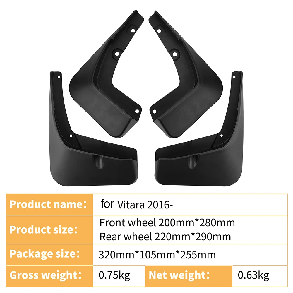 Tire Fender For Suzuki For Vitara For Edcudo 2016-2025 Car Mud Flaps Set ABS Black Wheel Fender Guards With Splash Protection