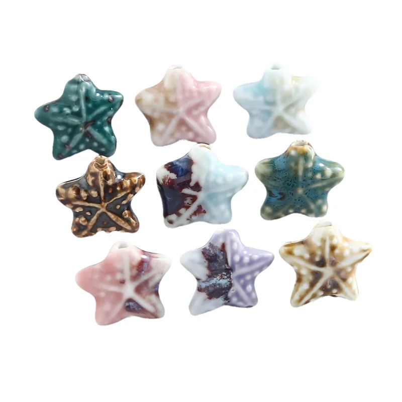10pcs 21x19mm Mix Color Starfish Ceramic Beads Loose Spacer Porcelain Bead For Jewelry Making DIY Bracelet Necklace Earring