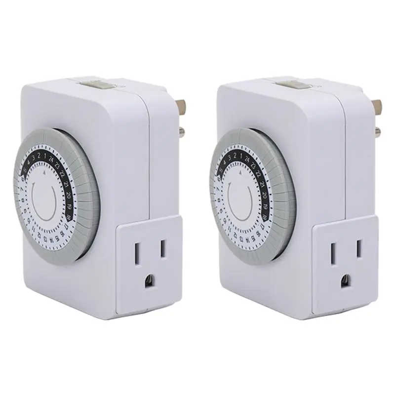 Classy-US Plug, 2Pcs 24-Hour Outlet Timer With 2 Grounded Outlets Timer Outlet Timer Plug For Electrical Outlets,30-Minute Inter