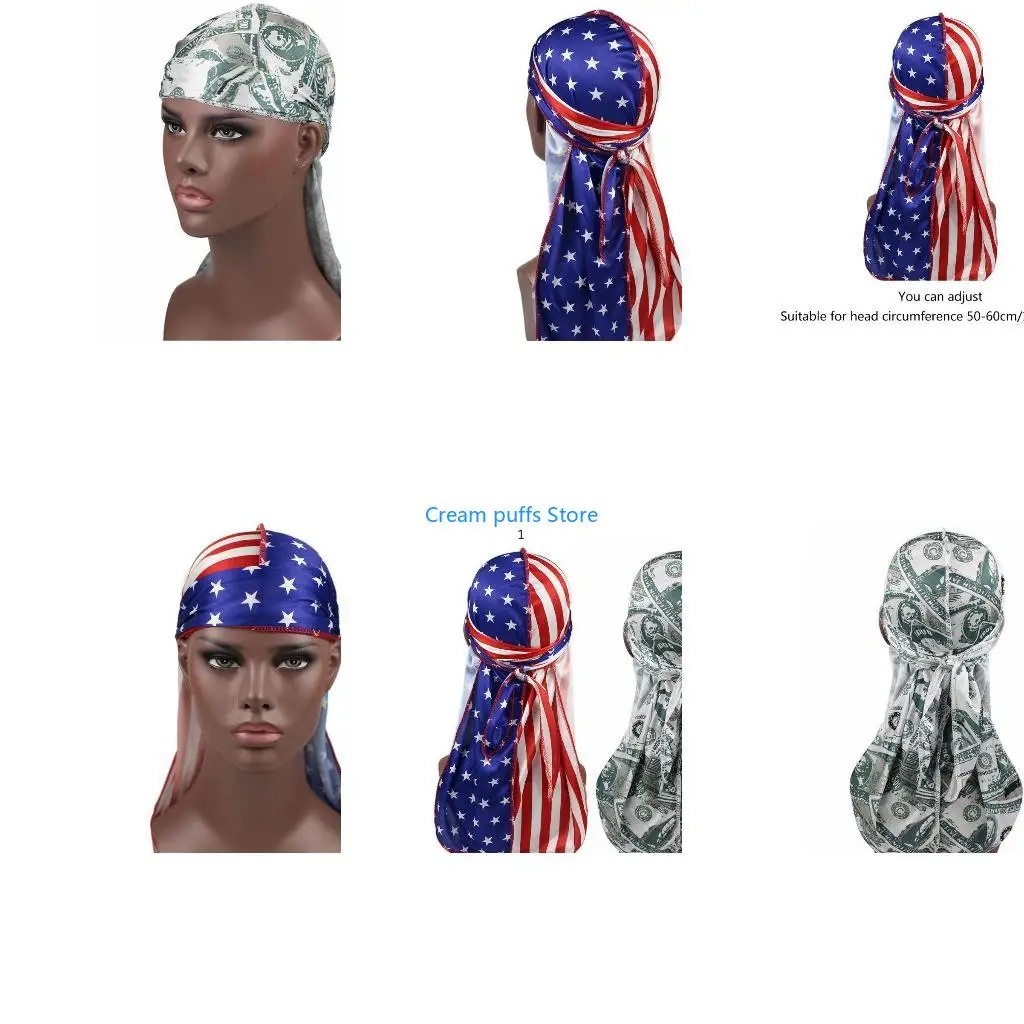 50LE Pirate Hat Motorcycle Biker Cooling Skull Cap Breathable for Extra Long Tail Bea