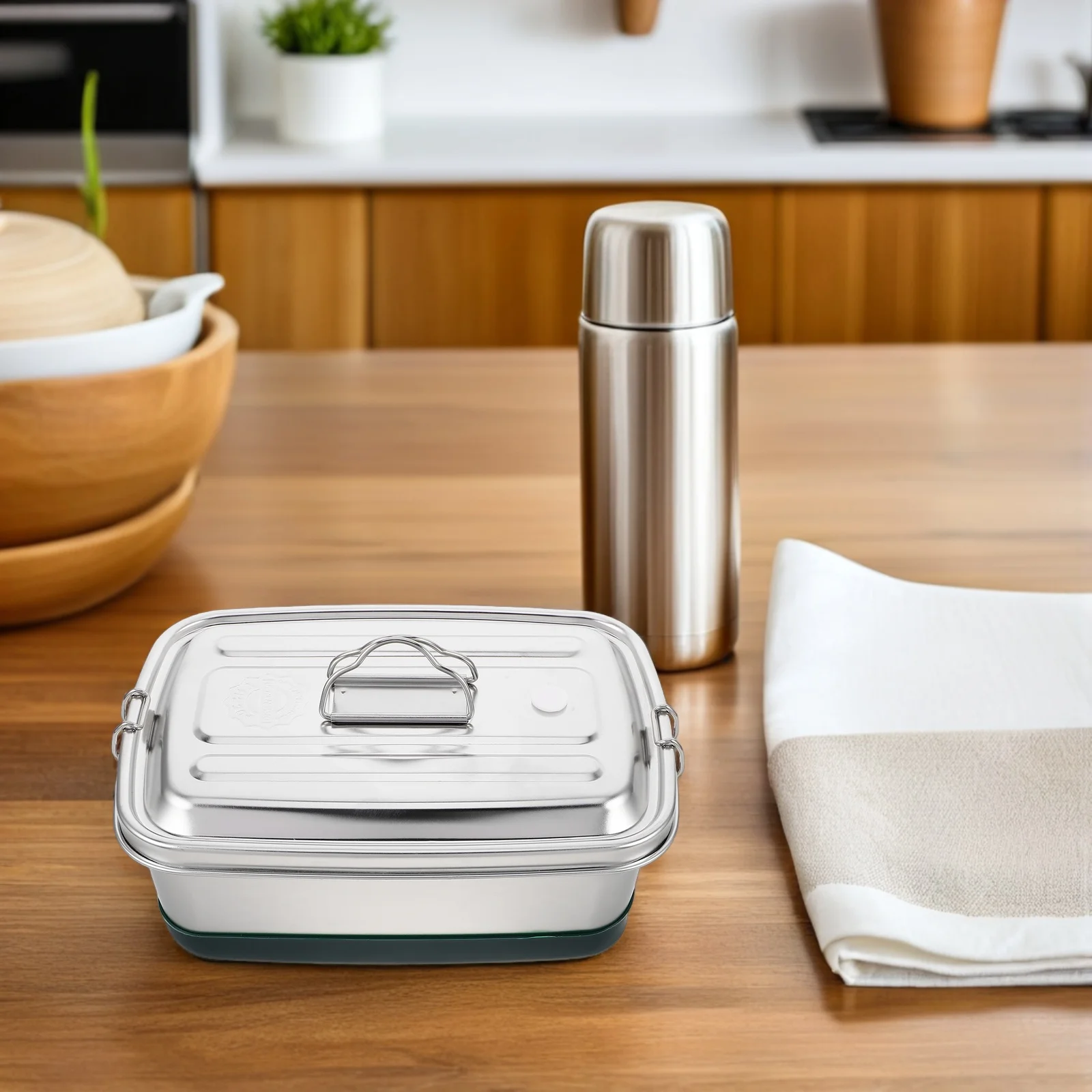 

Stainless Steel Lunch Box Leakproof 3 Compartments Bento Food Container Portable for Work School Travel Picnic