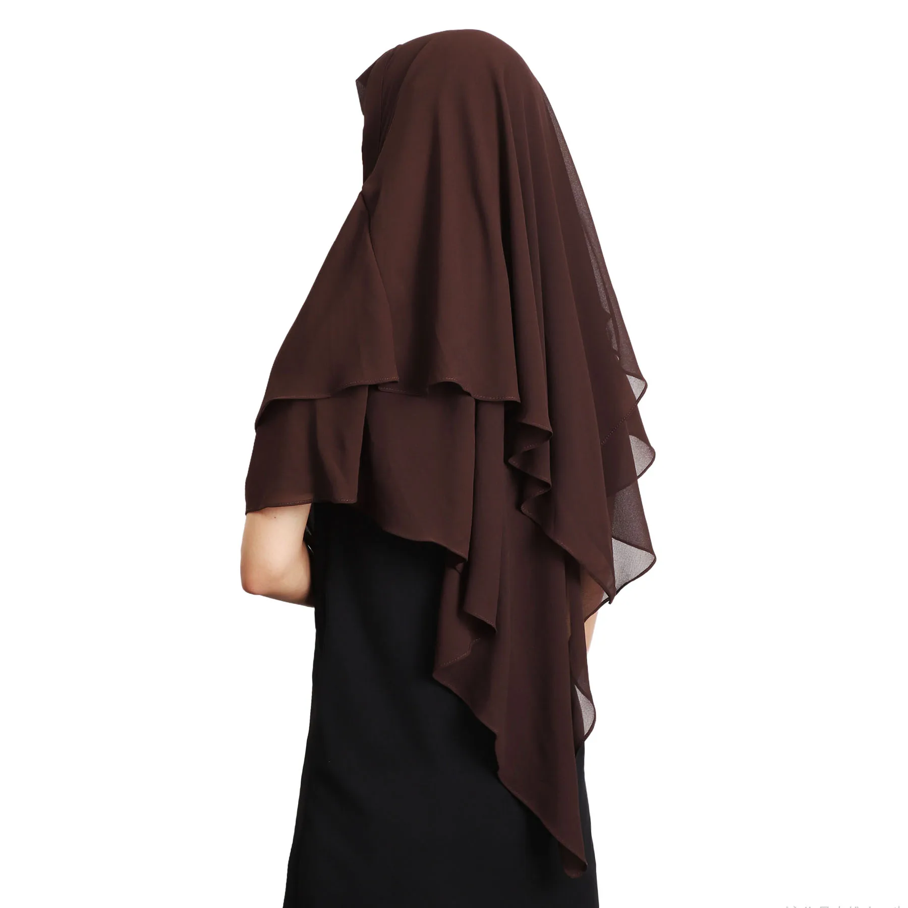 Latest High Quality Plain Soft Breathable 2-Layer Chiffon Khimar Islamic Instant Hijab Muslim Big Size Full Cover Head Scarf