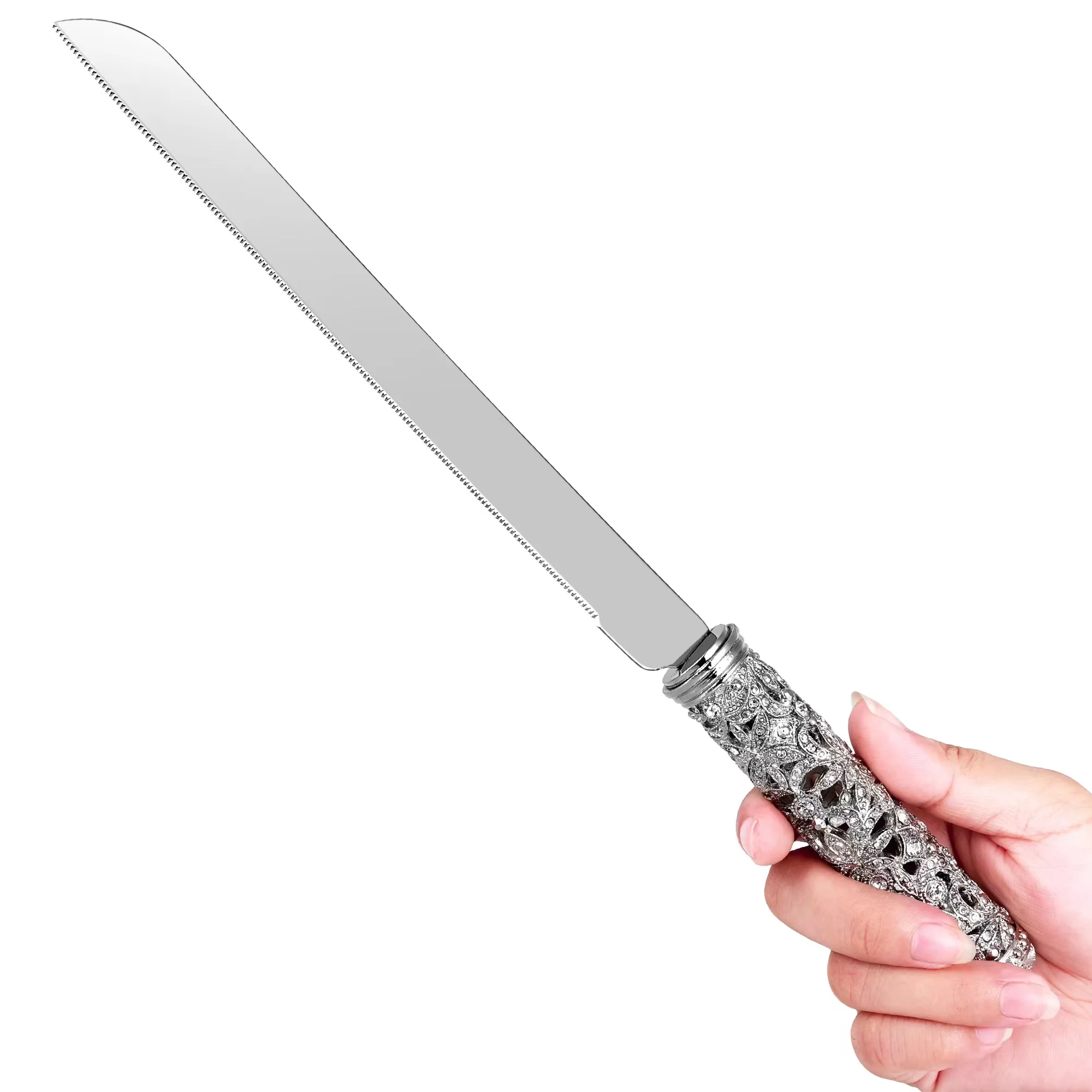 

Wedding Cake Knife and Server Set - 2 Piece Dessert Set Metal Handle with Crystal Stones Decoration for Wedding, Anniversary P