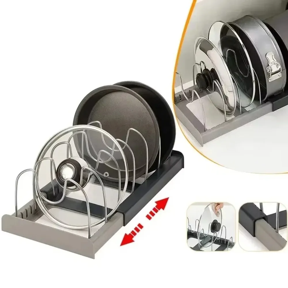 

Expandable Stainless Steel Storage Rack Sliding Adjustable Kitchen Cabinet Organizer Rack Pot Lid Holder Cutting Boards Drying