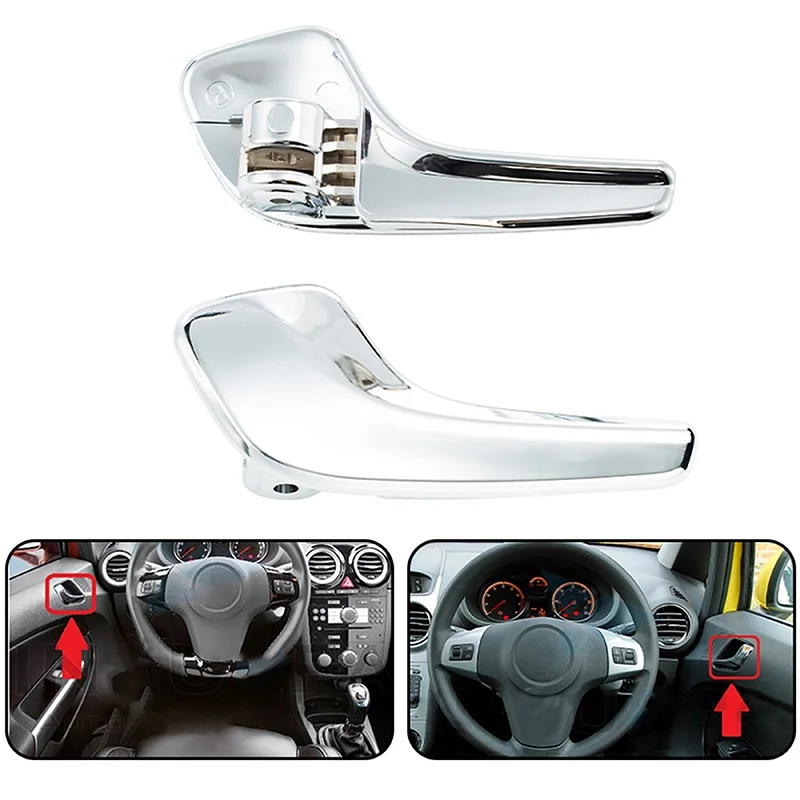 Chrome Interior Door Handles Left Right Pair for Vauxhall Opel Corsa D 2006-2014 Auto Inner Knob Replacement Accessories