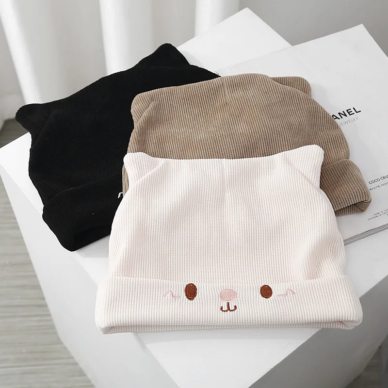 Czapka damska na jesień i zimę, dziergana, miękka, z sztruksu, beanie, codzienna, ciepła, wygodna, modny dodatek dla kobiet w ciąży.