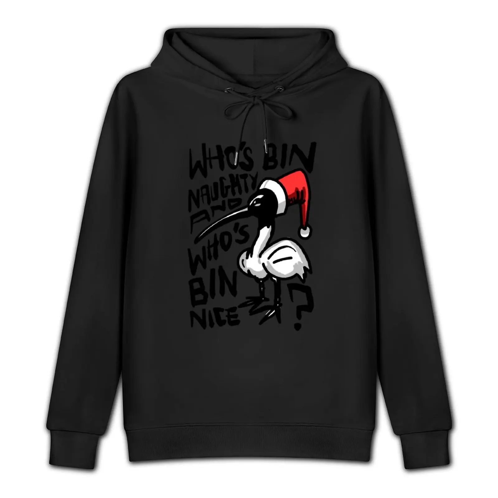 Christmas Bin Chicken T Shirt - Australian Bin Chicken Christmas Themed Tee with quote Who's Bin Naughty featuri Pullover Hoodie