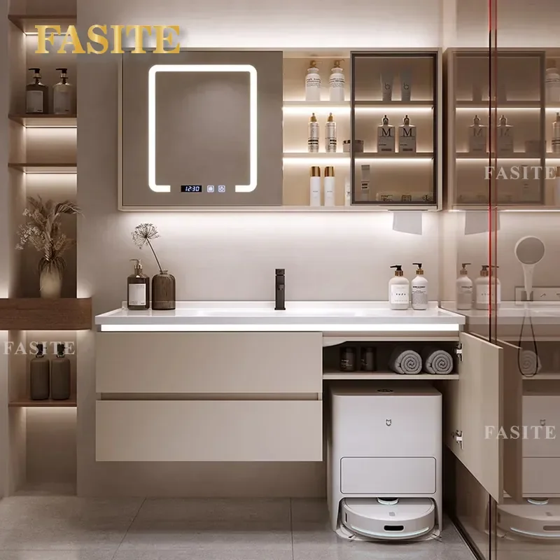 For Bathroom Cabinet Cream Style Ceramic Integrated Basin Washbasin Countertop Sink Modern Design Easy Clean Space Saving