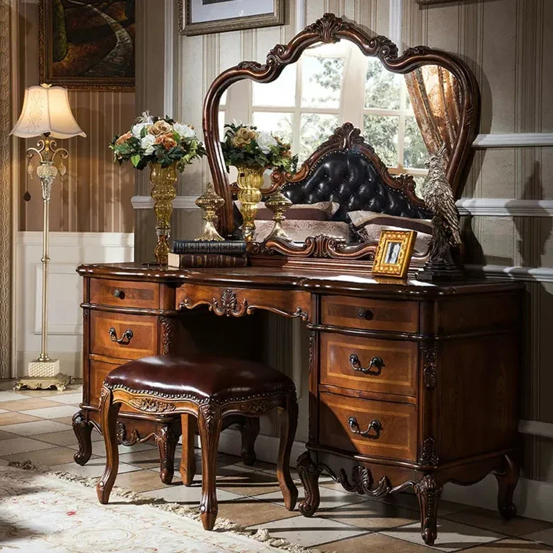 American solid wood dresser European retro dresser home master bedroom villa luxury carved makeup table customization