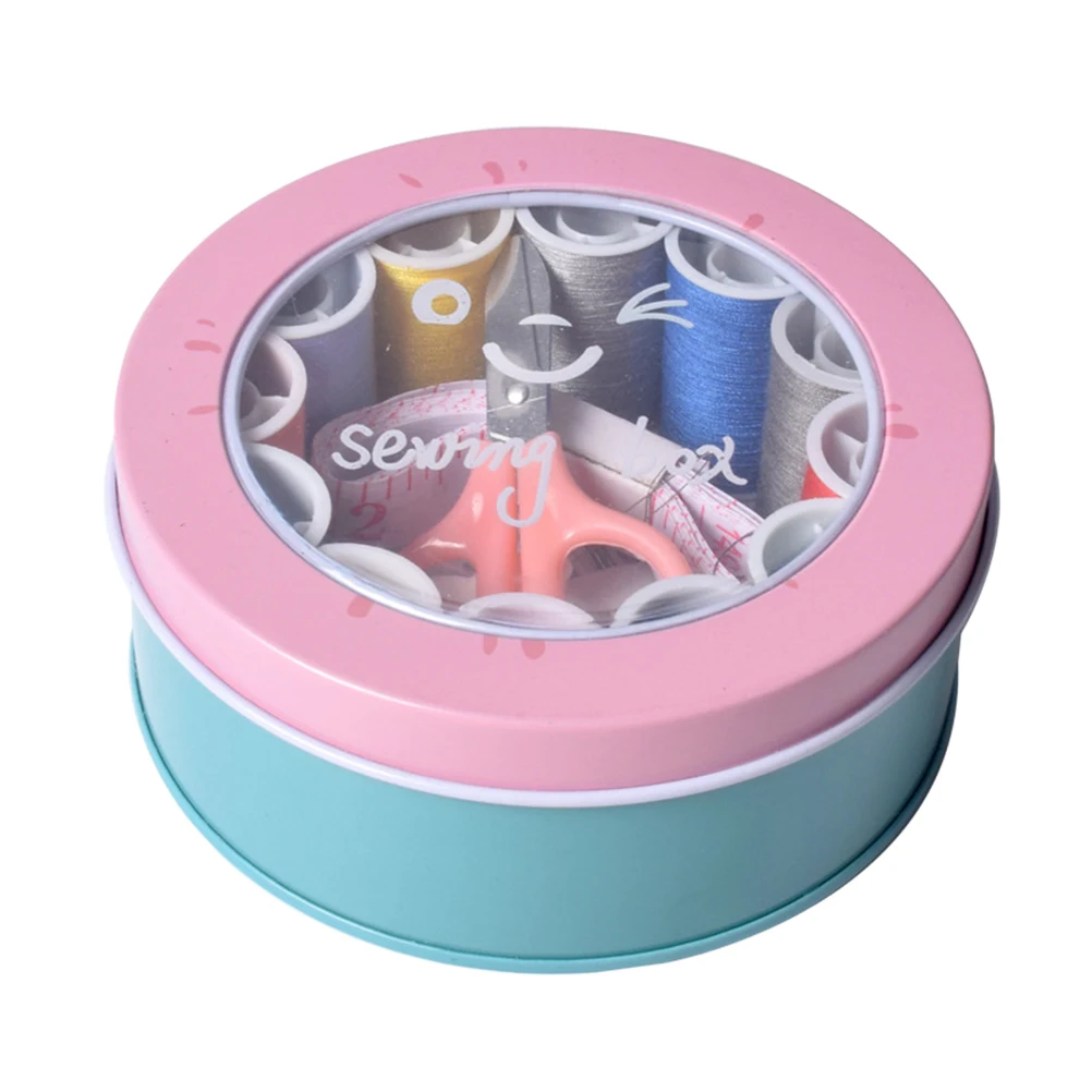 

Portable Sewing Kit 12 Color Threads 16 Needles Scissors Tape Threader Iron Case for Travel Home Embroidery Gifts
