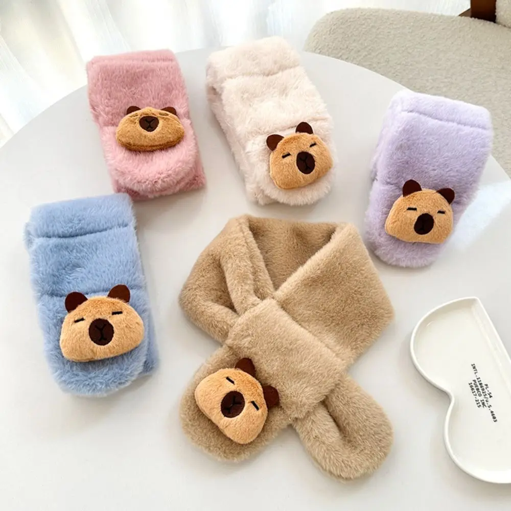 

Зимний детский шарф с рисунком из мультфильма, однотонный теплый шарф с капибарой, утолщенный шейный платок
