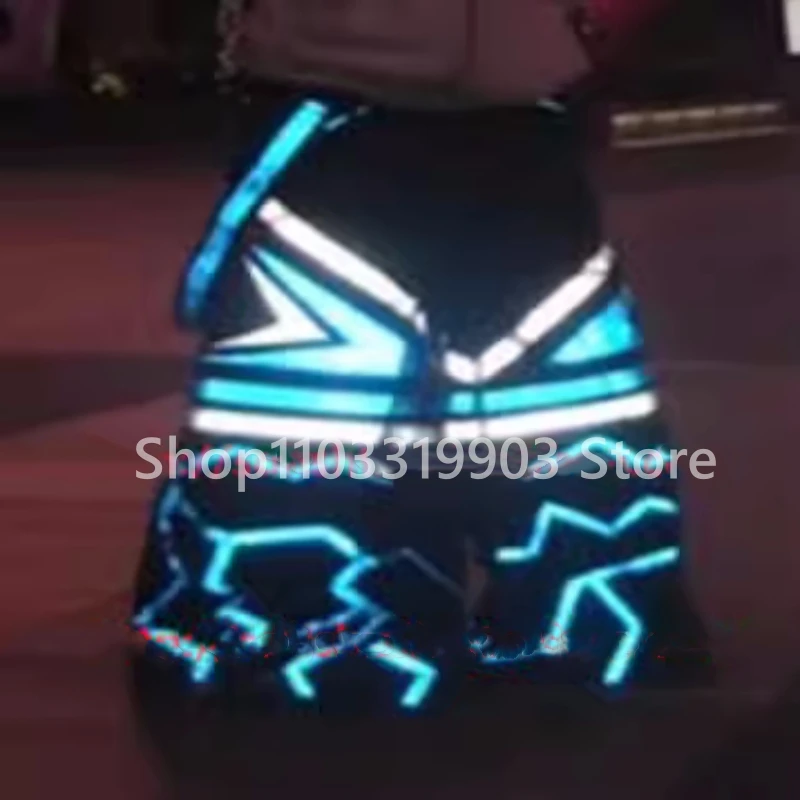 

Hot Street Cool Blue White Color Reflective Strip Night Vision Pants Shuffle Ghost Dancing Pants Luminous Death Trousers Unisex