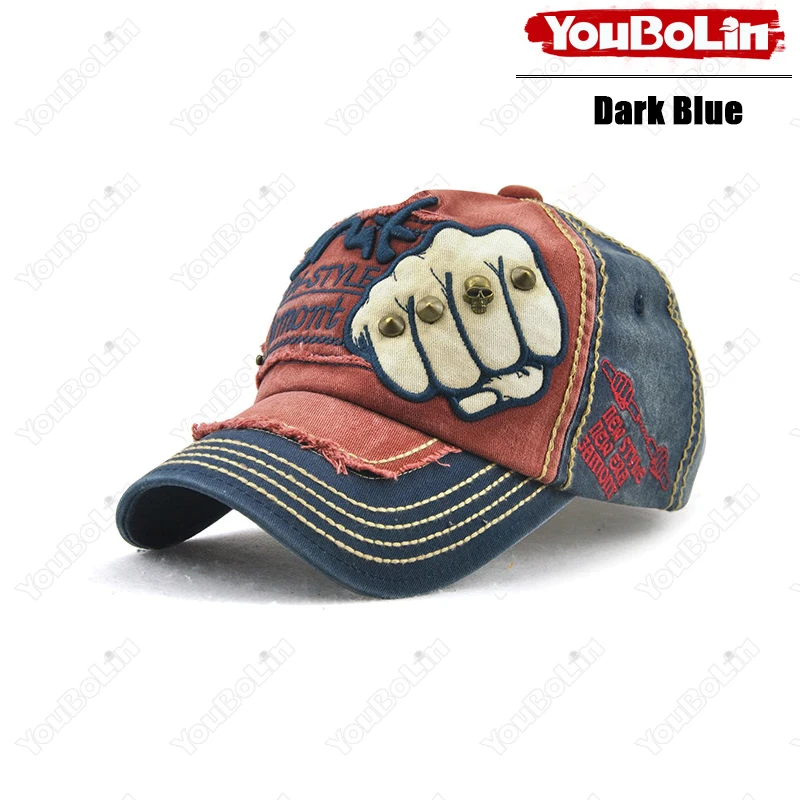High Quality Fist Rivet Element Embroidery Cotton Adjustable Baseball Cap Hip Hop Hat Trucker Caps Dad Hats