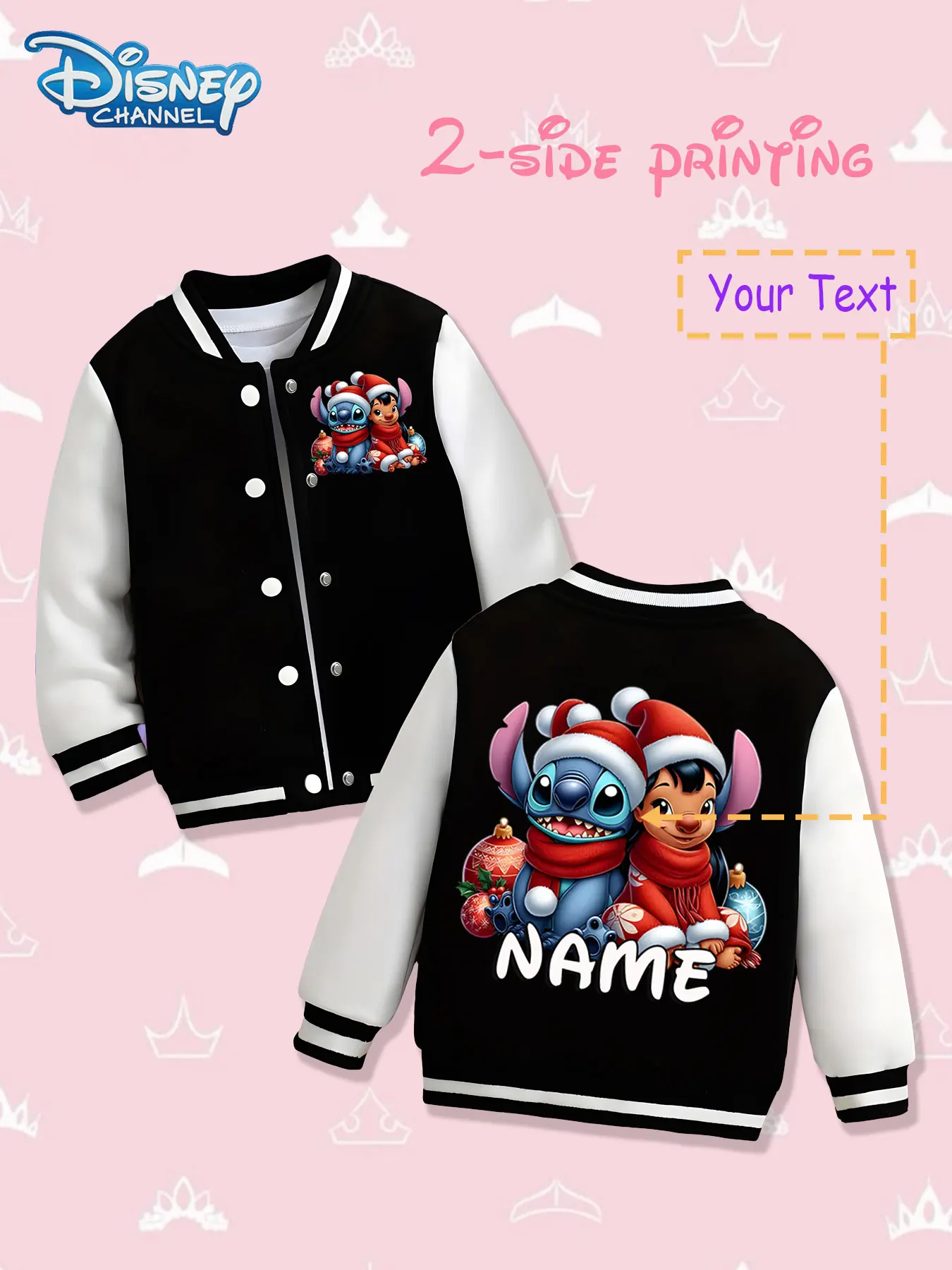 

MINISO Disney Stitch and Lilo Christmas Girls Baseball Jacket - Double-sided Christmas theme print, warm and cute in autumn and