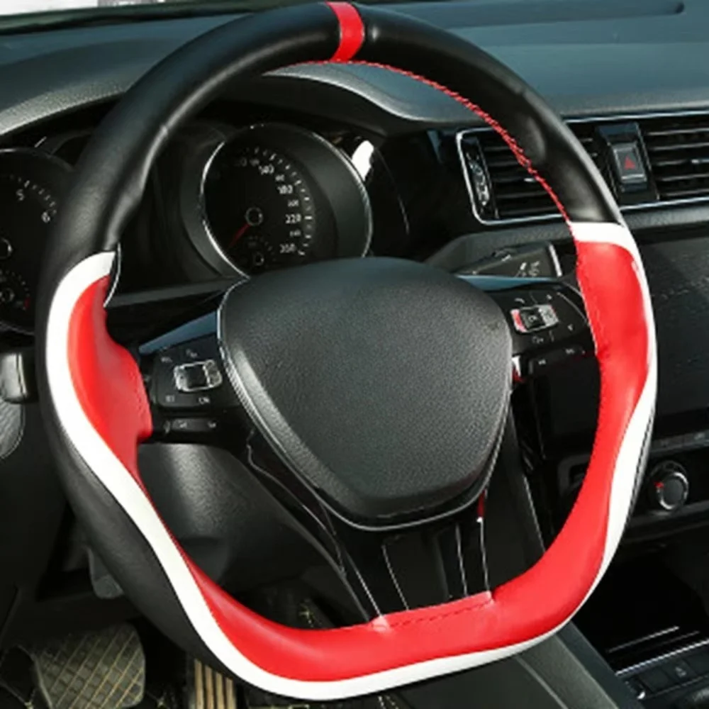 DIY Car Accessories Steering Wheel Cover Soft And Non-Slip High Quality Leather 5 Fashionable Styles 38cm With Needle And Thread