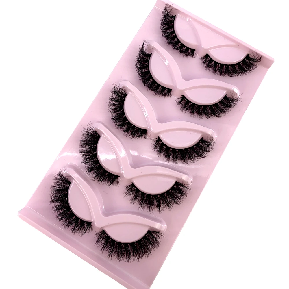 HBZGTLAD New Cat Eye Lashes 5 Pairs 3D Faux Mink Eyelashes Winged Fluffy Fake Lashes Soft Natural Long Full Strip Lash Make Eyel