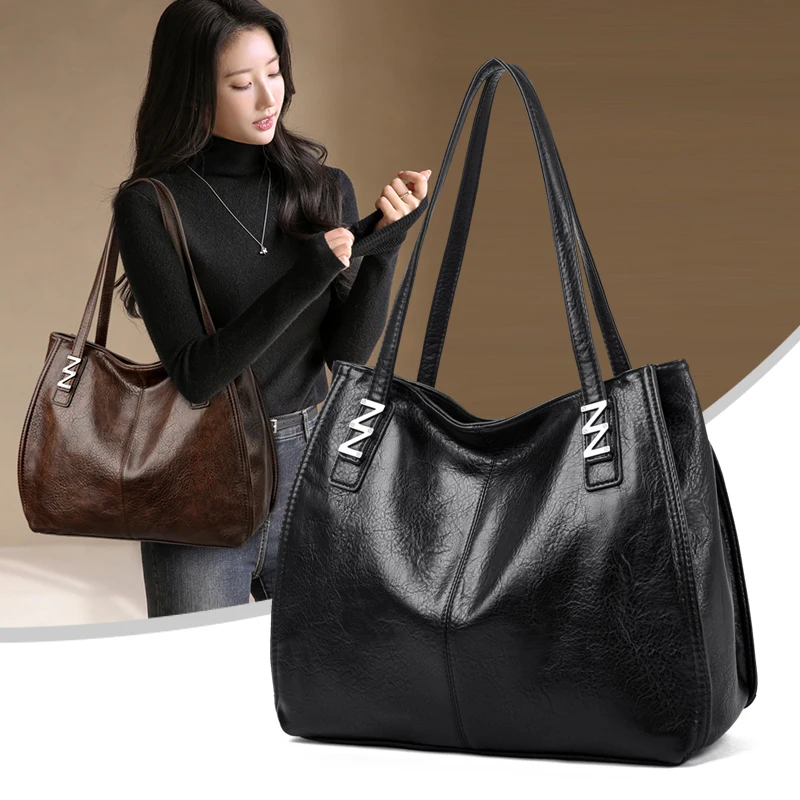 

Fashion Large Capacity PU Leather Shoulder Bag for Women, Elegant Luxury Handbags, Durable Solid Color Tote Purse for Daily Use