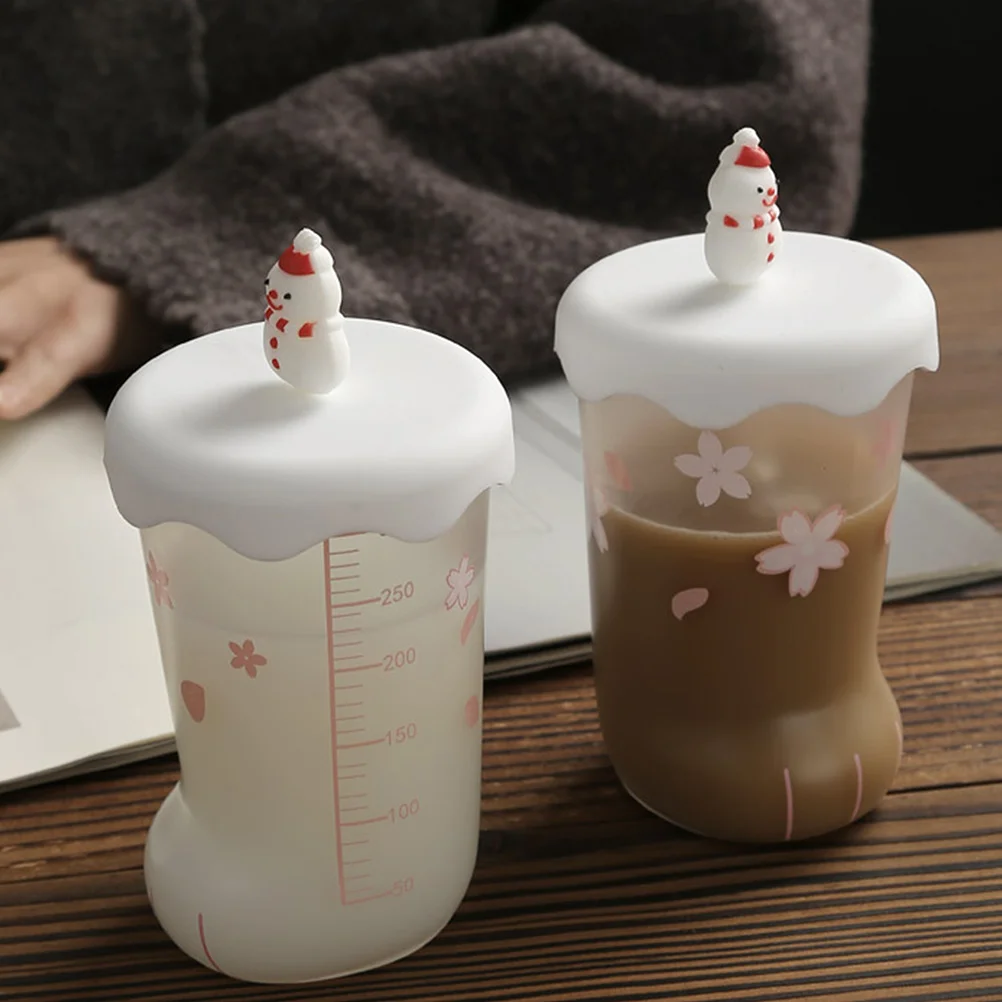 

2 Pcs Anti-spill Silicone Cup Lid Snowman Cover Coffee White Xmas Tree Christmas