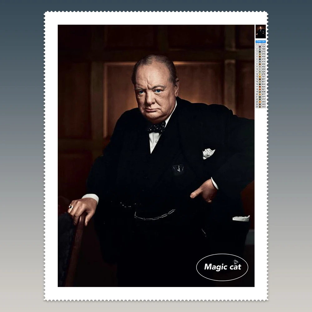 

Famous British People 5D Diamond Painting Prime Minister Churchill AB Diamond Embroidery Cross Stitch Retro Home Wall Decor Gift