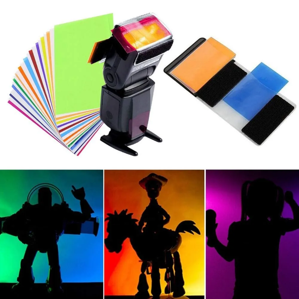 12 Colors Camera Flash Gels Lighting Filter Kit with Universal Velcro Band Holder for Speedlite Portrait Studio DIY Photography