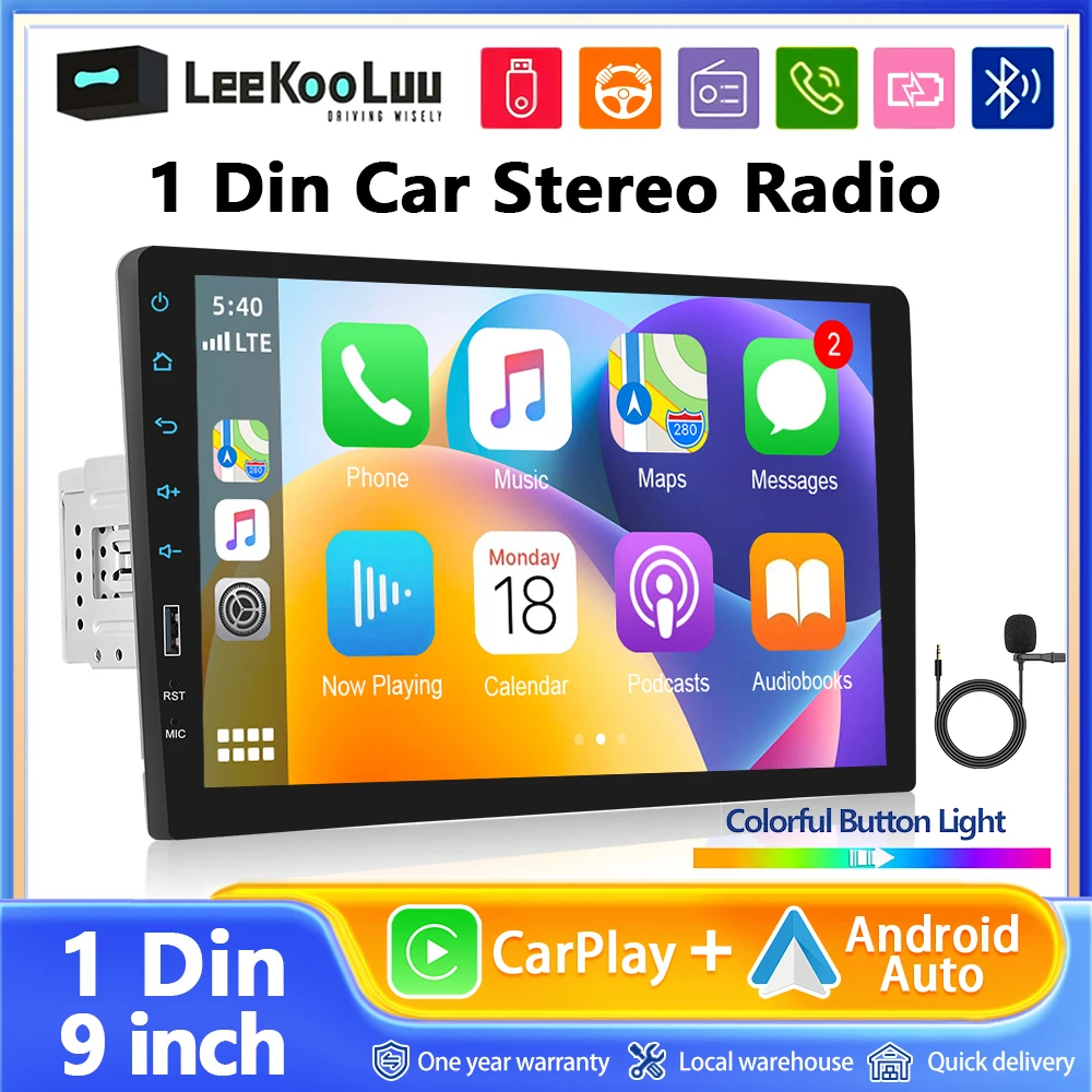 LeeKooLuu 1 Din Autoradio Radio 9 ''Touch Screen Lettore multimediale per auto Bluetooth FM
