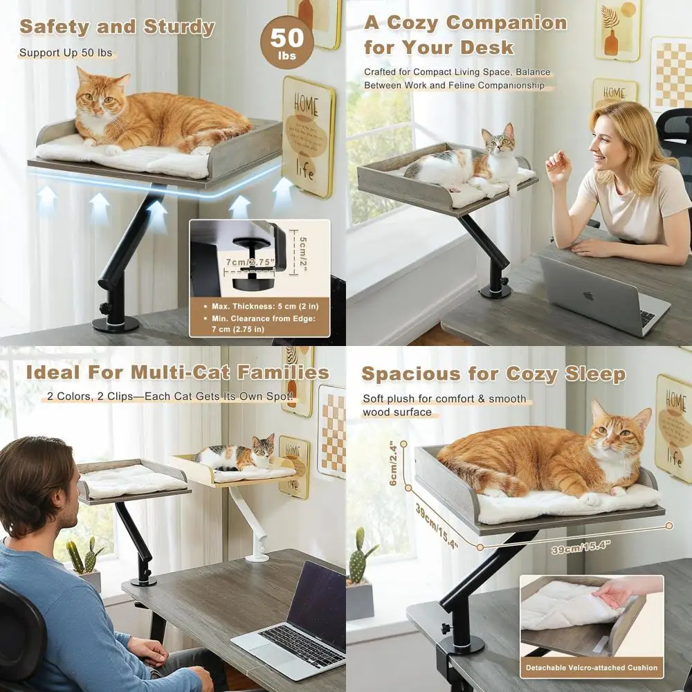 

Настольная вращающаяся деревянная кровать для кошки, опоры 50 фунтов, 360° ° Поворотный и регулируемый, серый