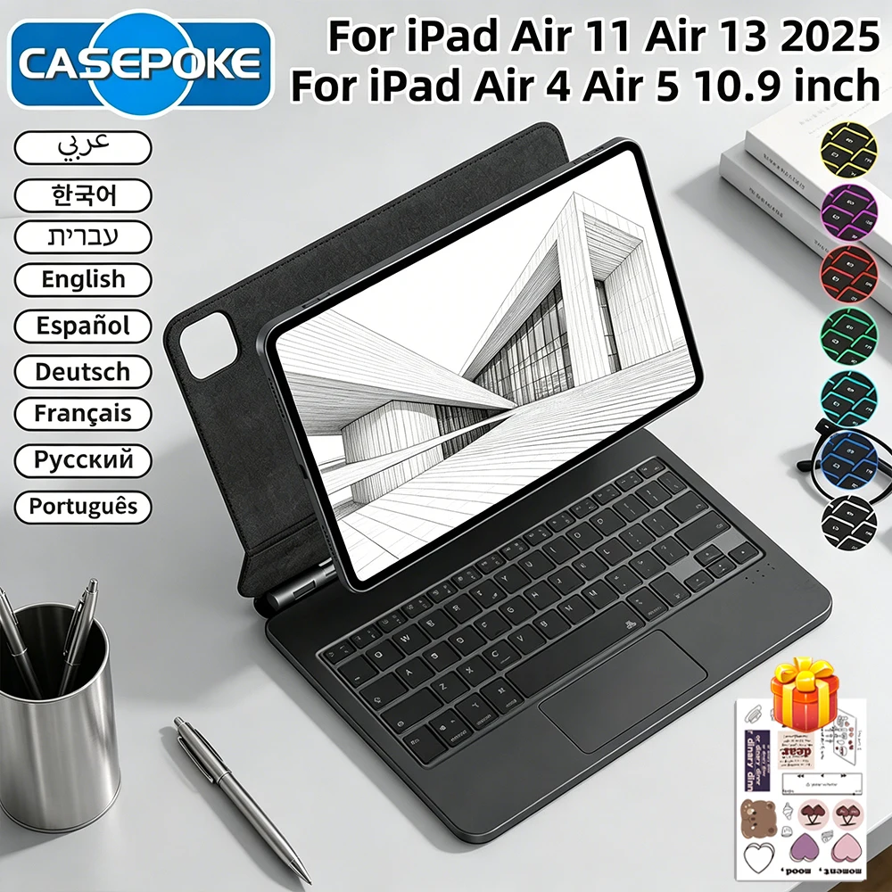 

Новая беспроводная Bluetooth-клавиатура с подсветкой для iPad 10-го поколения, 11 A16 Pro, 11, 12.9, Air 4, 5, магнитный чехол для iPad с тачпадом и клавиатурой