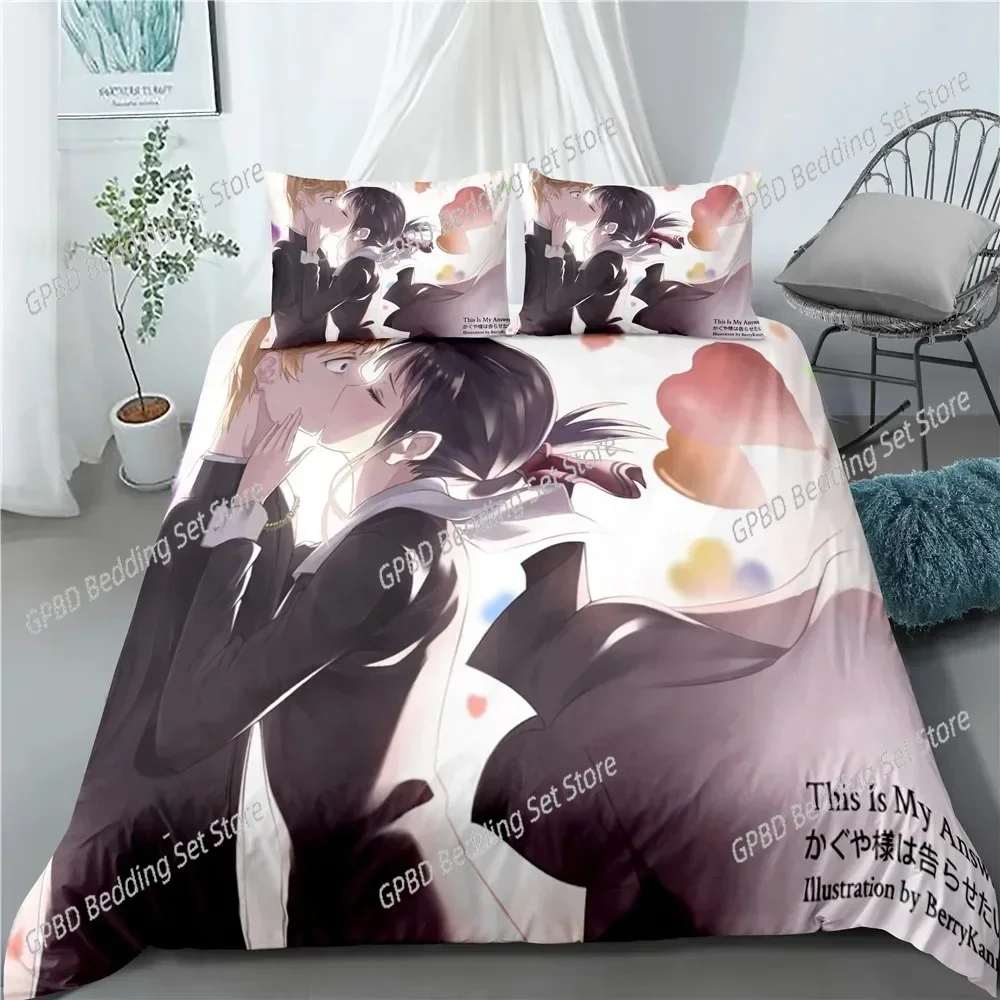 

3D Anime Kaguya-sama Love is War Comfortable Duvet Quilt Cover Pillowcase Bedding Set Children Bedroom Decoration Home Textile