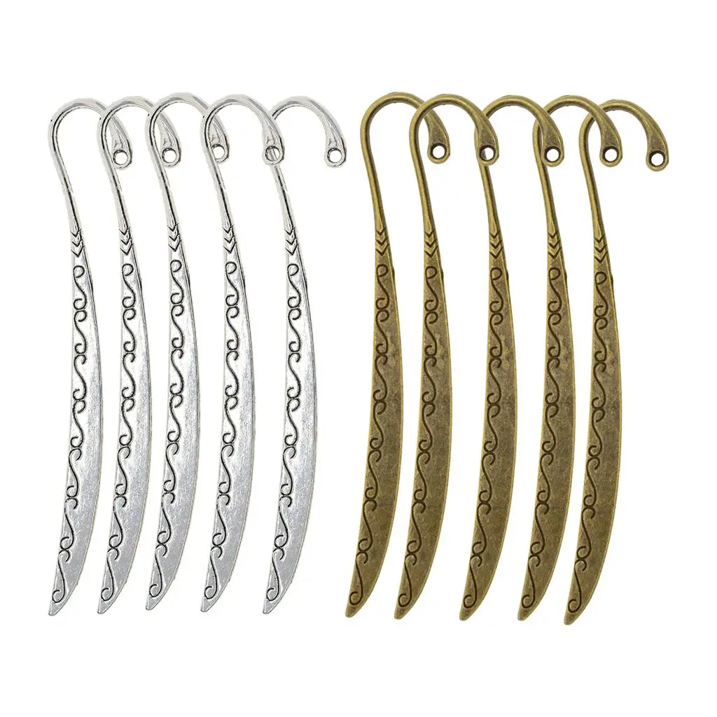 10 Pieces Bronze Silver Vintage Pattern Alloy Bookmarks With Hole Office Stationery Supplies