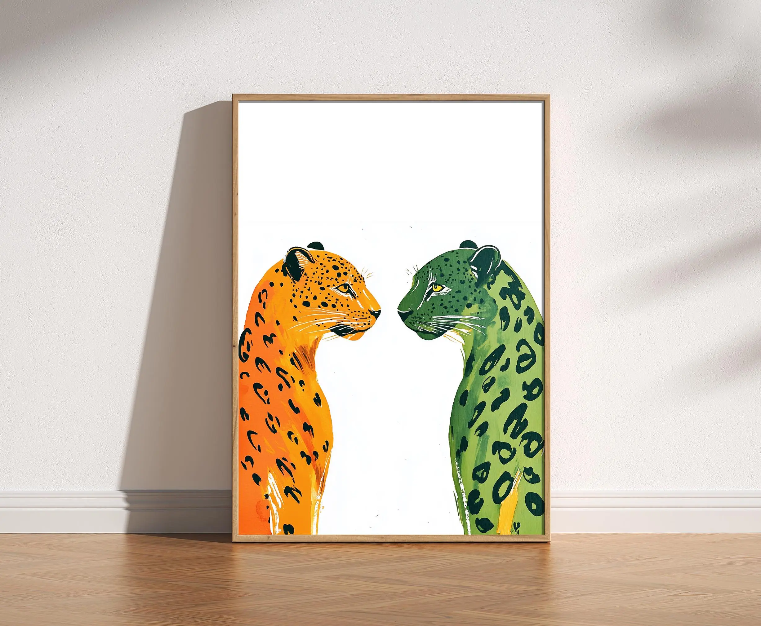 Unframed Retro Leopard Print: Orange & Green 90s Wall Art,Suitable for home décor, room masonry, and bathroom decoration