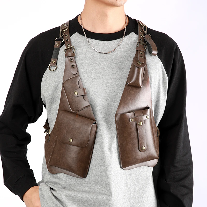 تصميم فاخر للرجال التكتيكية سترة حقيبة عالية الجودة بولي Leather جلد رجل حقيبة صدر للرجال الهاتف الحقيبة خمر تصميم تحت الإبط حقائب الظهر