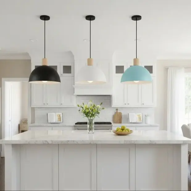 مصباح معلق خشبي من الحديد المطاوع الملون على الطراز العتيق، مناسب لغرف الطعام والدراسات وجزر المطبخ.