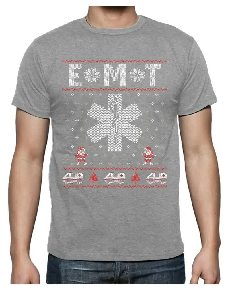 EMT Star of Life Ugly Christmas Sweater Medical Paramedic T-Shirt O-Neck Summer Short Sleeve Casual