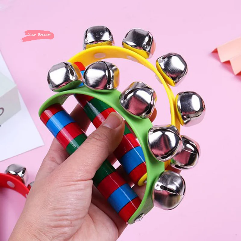 1Pc 子供用木製ハンドベル 5 ジングルベル付き楽器おもちゃ音楽クラス用知的小道具ハンドベル