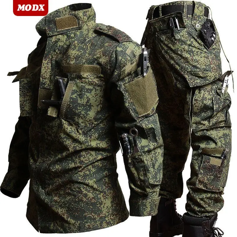 Russian Little Green Special Forces Camouflage Set Wear Resistant Protective Work Clothes Outdoor Training Battle 2-piece Set