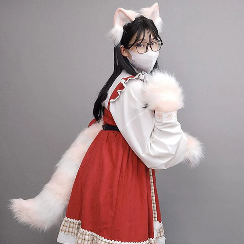 

Realistic Furry Anime Beast Ear Headband Wolf Tail Plush Paw Cosplay Costume Anime Lolita JK Fox Ears Hair Hoop Hair Accessories