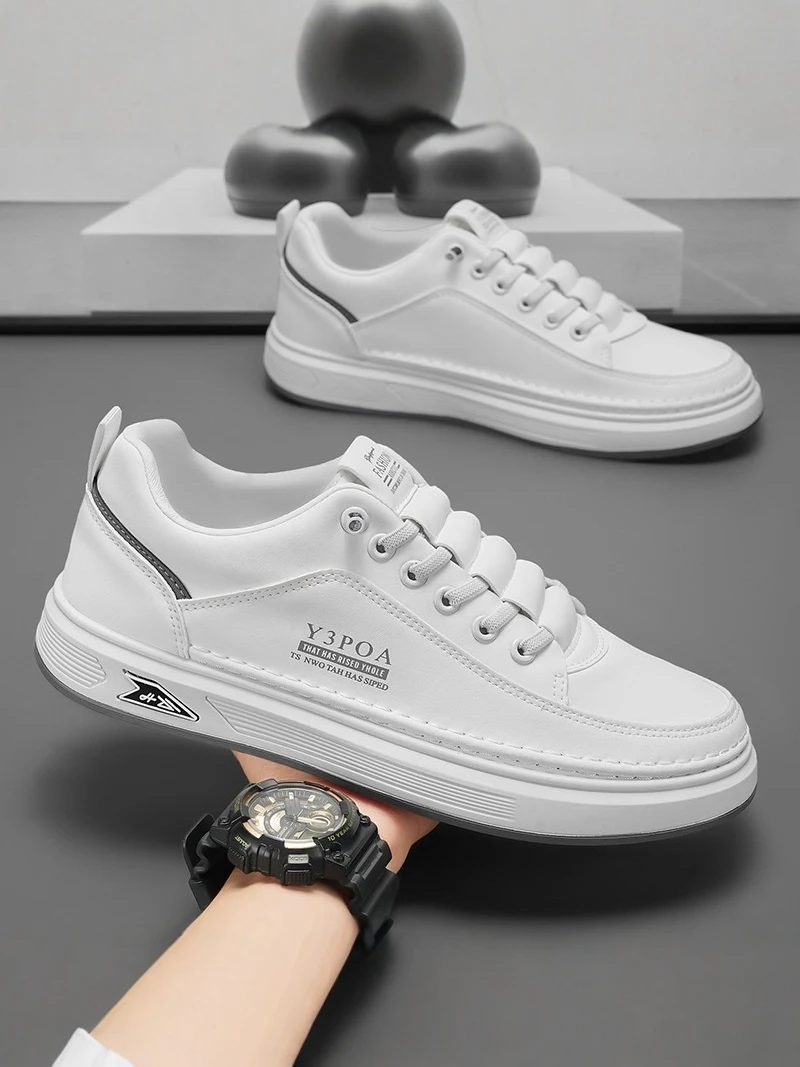 

Men's Casual Leather Panel Slip-On Shoes Outdoor Sports Leisure Work Safety Trendy Footwear Breathable Low Top Flat Heel