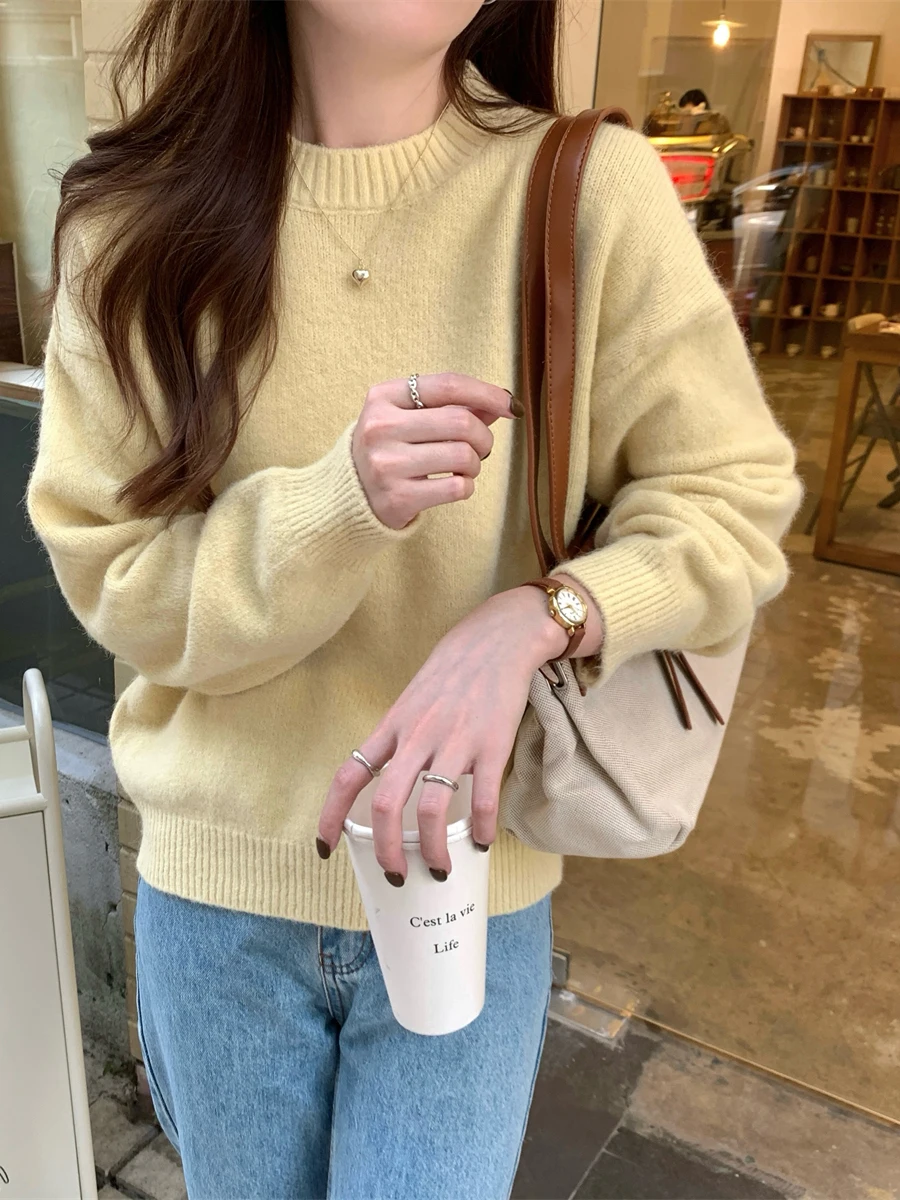 الكورية Sle لينة فضفاضة اللون سترة غير رسمية المرأة خريف 2025 جديد Faion العمر-Defng محبوك علوي تخفيف فضفاض صالح #2